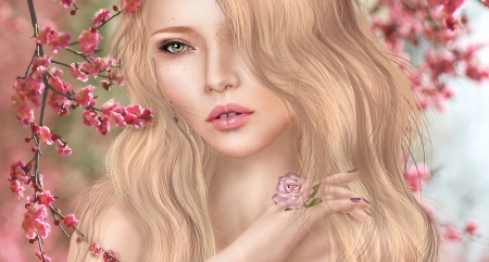 â™¡ - painting, flowers, girl, spring