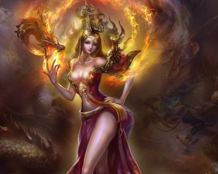 Fantasy Sexy Girl - fantasy, dragon, fire, girl, art, sexy