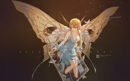 Fairy - anime, brown, girl, orange, black, manga, fantasy, mibit, butterfly, fairy