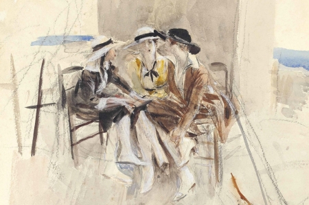 Ladys on the terrace - hat, draw, giovani boldini, retro, summer, art