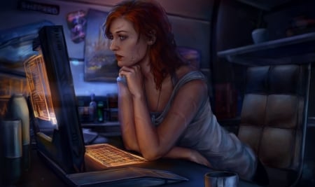 Redhead - mass effect, fantasy, redhead, girl, computer