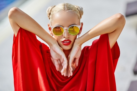 Beauty - summer, woman, red, model, girl, sunglasses