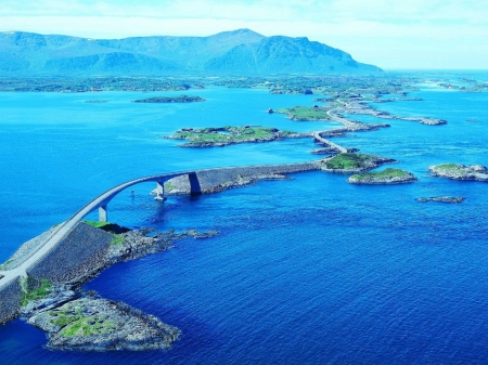 The Atlantic Ocean Road - nature, ocean, mountain, road, bridge, atlantic