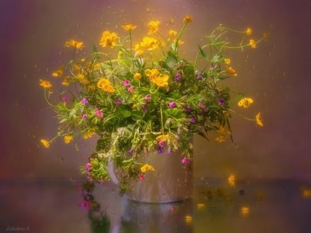 Spring Flowers - bouquet, flowers, yellow, vase