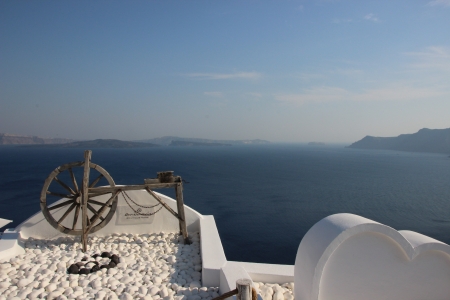 Santorini - pebbles, beauty, blue sea, white building