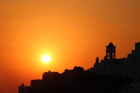 Santorini - yellow, sunset, church, orange