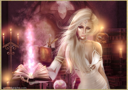 Witch - witch, grimoir, sorceress, fantasy, book, girl, halloween, pink