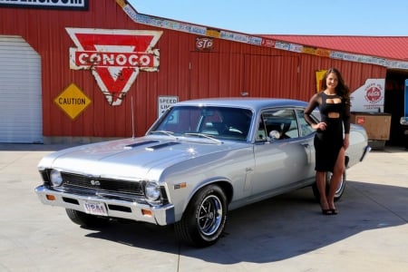 1969 Chevy Nova SS 350 and Girl - ss, chevy, girl, muscle, nova, car, old-timer, 350