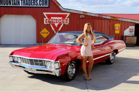 1967 Chevy Impala 283 Automatic and Girl - Muscle, Car, Red, Impala, Girl, Automatic, 283, Old-Timer, Chevy