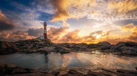 Nymark Rogaland Lighthouse, Norway - clouds, sunset, coast, sea, sky