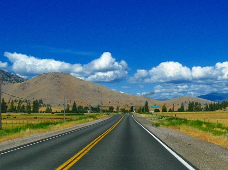 on the road - hills, sky, road, clouds