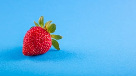 Strawberry - one, strawberry, blue, red, food, fruit