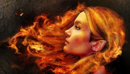 Phoenix girl - redhead, luminos, orange, phoenix girl, fire, fantasy