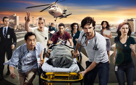 the night  shift - doctor, nurse, helicopter, patient