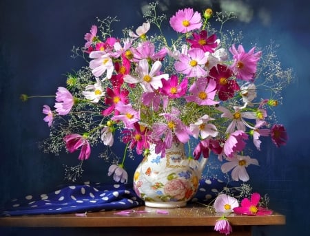 Still life - pretty, vase, delicate, beautiful, lovely, pink, still life, bouquet, harmony, flowers, colorful