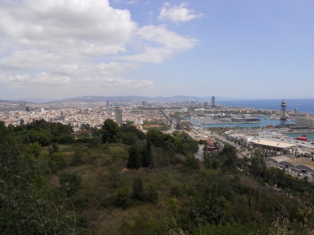 Barcelona - vantage point, clouds, Barcelona, city, forest, sky