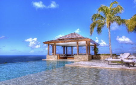 Tropical Resort - beach, palm, gazebo, sea