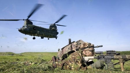 Chinook Helicopter and Soldier - soldier, chinook, helicopter, military