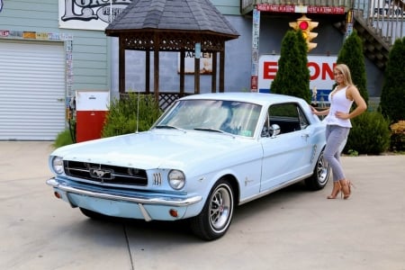 1965 Ford Mustang Coupe 302 and Girl - 302, coupe, girl, muscle, car, mustang, old-timer, ford