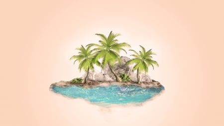 Floating island - palm trees, water, summer, fantasy, caliberbeats, pink, island, green, sea