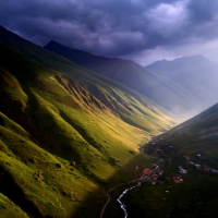 A stormy morning above the village of Juta in Georgia, Eastern Europe