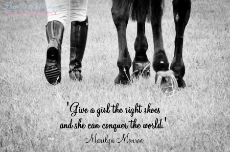 :-) - boots, quote, horse, black, white, marilyn monroe, word, bw, card