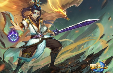 Phoenix girl - jiangshan, game, girl, sword, phoenix, fantasy