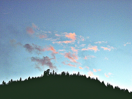 pink and blue - clouds, pink, mountain, sky