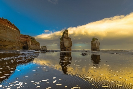 Beauty of Nature - sky, clouds, water, shore, rocks