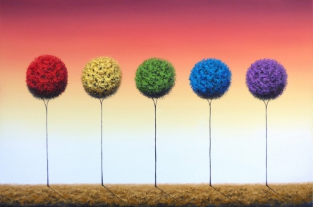 Colorful trees - abstract, colorful, rainbow, autumn, rachel bingaman, art, tree, luminos