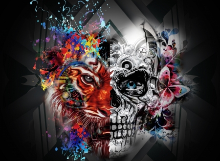 :-) - flower, pink, orange, tiger, skull, black, fantasy, white, butterfly, lion, luminos