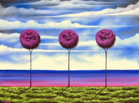 Purple trees - sky, rachel bingaman, painting, art, purple, cloud, luminos, blue, pictura, green, tree