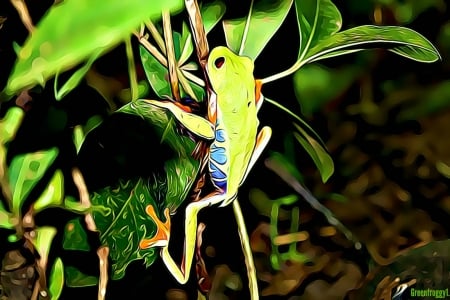 FROG CLIMBING - FRACTAL, ABSTRACT, CLIMBING, FROG