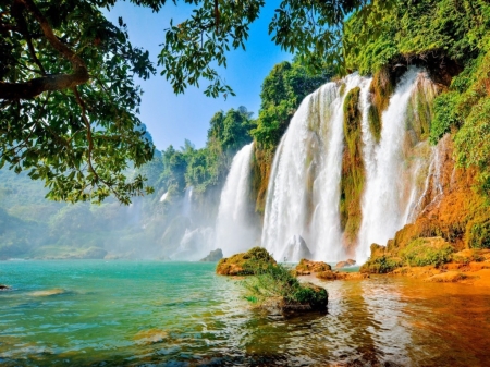 Waterfall in Vietnam - sky, trees, vietnam, river, waterfall