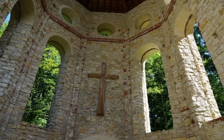 Holy Cross - christianity, church, architecture, Cross, ruins