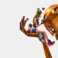 Girl and robot