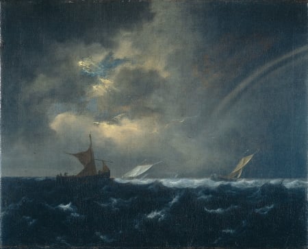 The storm - boat, ship, art, pictura, storm, jacob van ruisdael, sea, luminos, painting