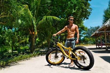 :-) - summer, beach, green, bicycle, man