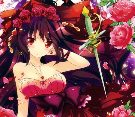 Red Rose - pretty, girl, red, sword, cute, orginal, rose