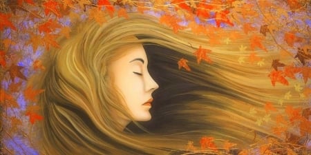 Autumn Dreamer - attractions in dreams, woman, autumn, love four seasons, leaves, paintings, colors, fall season