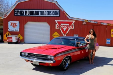 1971 Dodge Challenger RT 383 and Girl - rt, 383, girl, muscle, challenger, car, dodge, old-timer