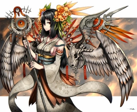 Angel - anime, gia, girl, angel, orange, manga, fantasy, wings, luminos