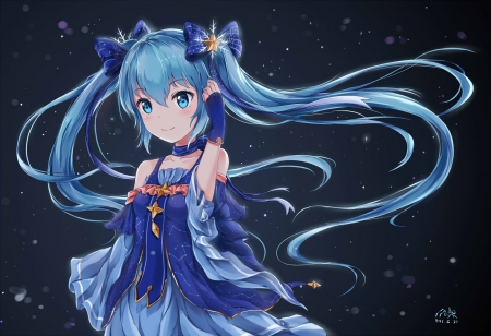 Hatsune Miku - hatsune miku, girl, tagme, vocaloid, blue, anime, black, manga