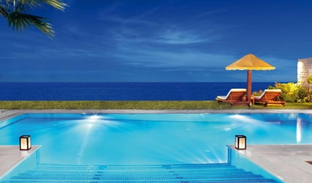 Swimming pool - relaxing, ocean, evening, umbrella, pool