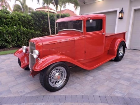 1933 Ford Pickup Truck Custom Hot Rod Blower - Hot, Truck, Red, Custom, Blower, Ford, Pickup, Rod, Old-Timer