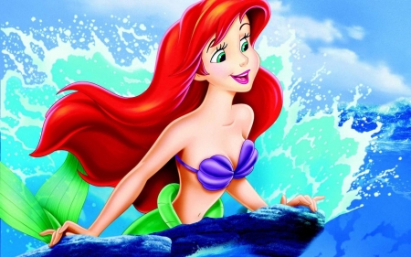 Ariel - ariel, princess, redhead, water, summer, fantasy, blue, luminos, mermaid, sirena, disney, sea