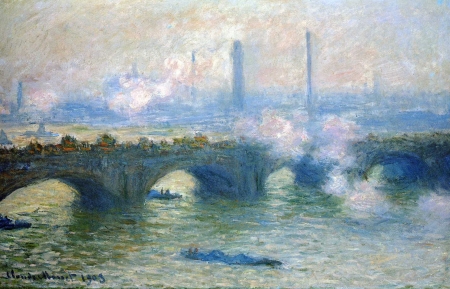 Waterloo Bridge London - waterloo bridge, water, 1903, claude monet, blue, pictura, impressionism, london, luminos, painting