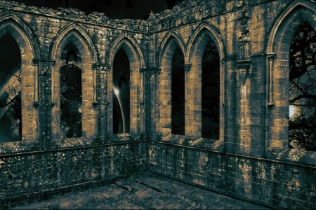 Ruins at Midnight - bats, gothic, moon, dark, photoshop, ruins, midnight, ancient