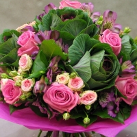 Pink Roses and Leaves Bouquet