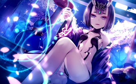 Demon girl - anime, blue, girl, pink, succubus, manga, fantasy, luminos, demon